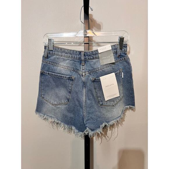 Nature Denim High Rise Distressed Ripped Blue Jean Cut Off Shorts Size M NWT - Picture 4 of 8